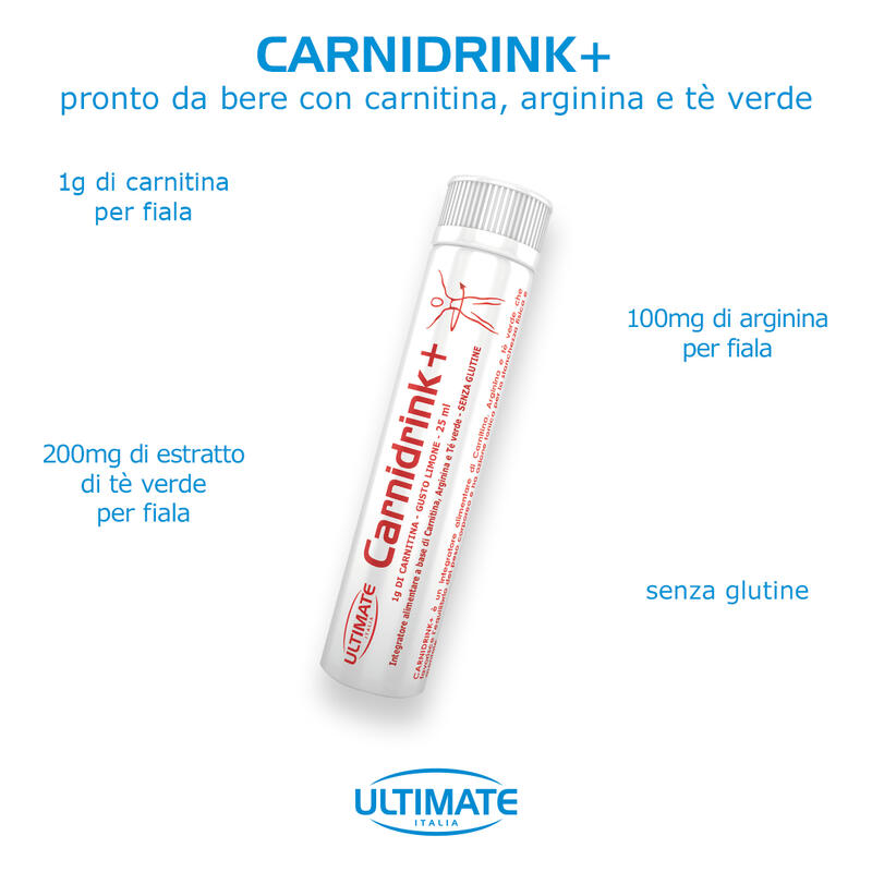 Integratore alimentare - CARNIDRINK+ - 20 fiale da 25ml - Limone