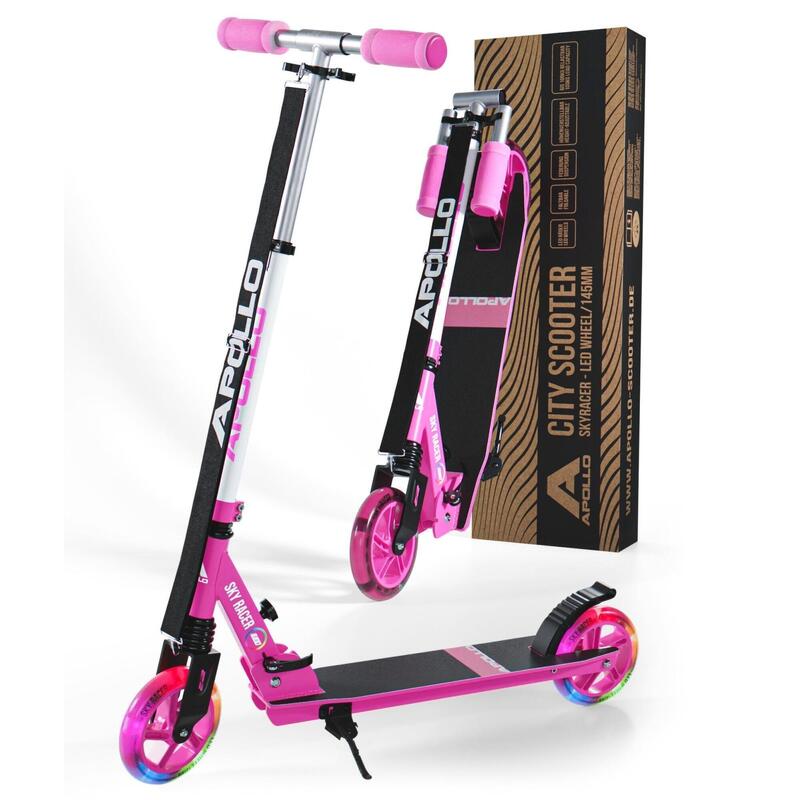 Patinete Infantil SKYRACER LED, Ruedas 145 mm, Plegable y Ajustable - Rosa