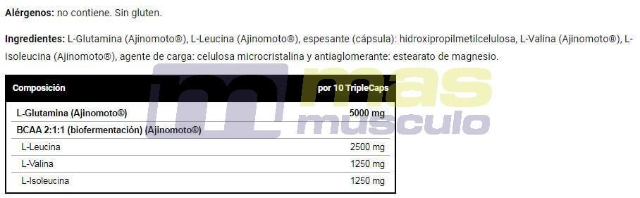 Glutamine + bcaa - 100 triplecaps de VitoBest 3/3