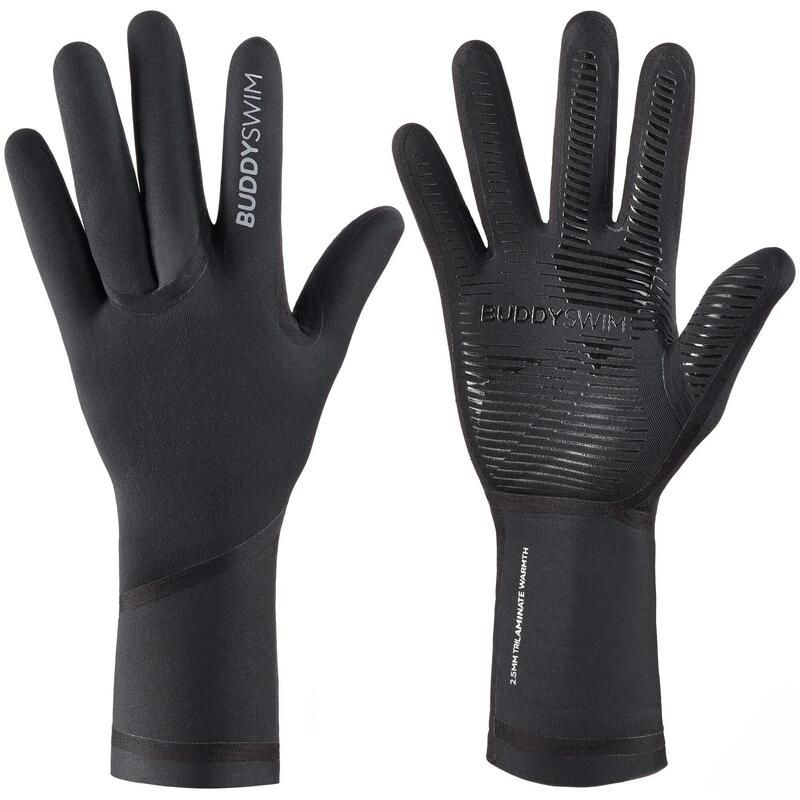 Guantes de Neopreno 2.5 mm Natación en Aguas Abiertas Buddyswim negro.