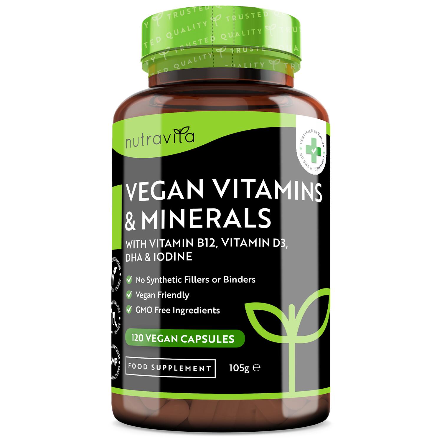 NUTRAVITA Multivitamins & Minerals including Vit D3, B12, Calcium, Iron, Zinc, and Iodine