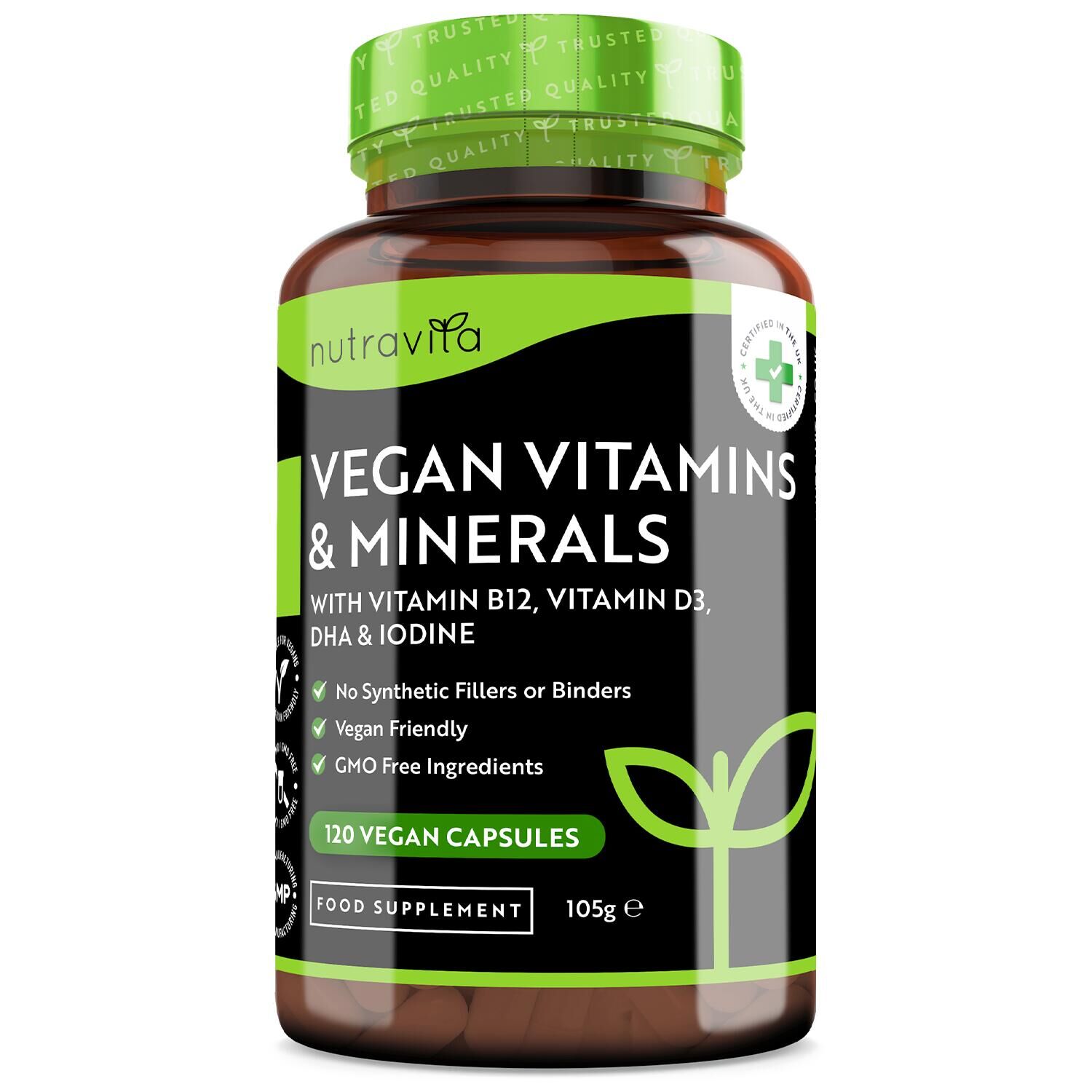 NUTRAVITA Multivitamins & Minerals including Vit D3, B12, Calcium, Iron, Zinc, and Iodine