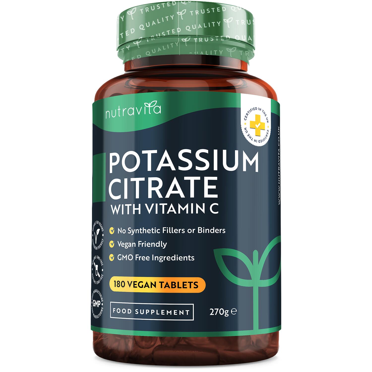 Nutravita Potassium 1390mg with Vitamin C - 180 Vegan Tablets 1/6