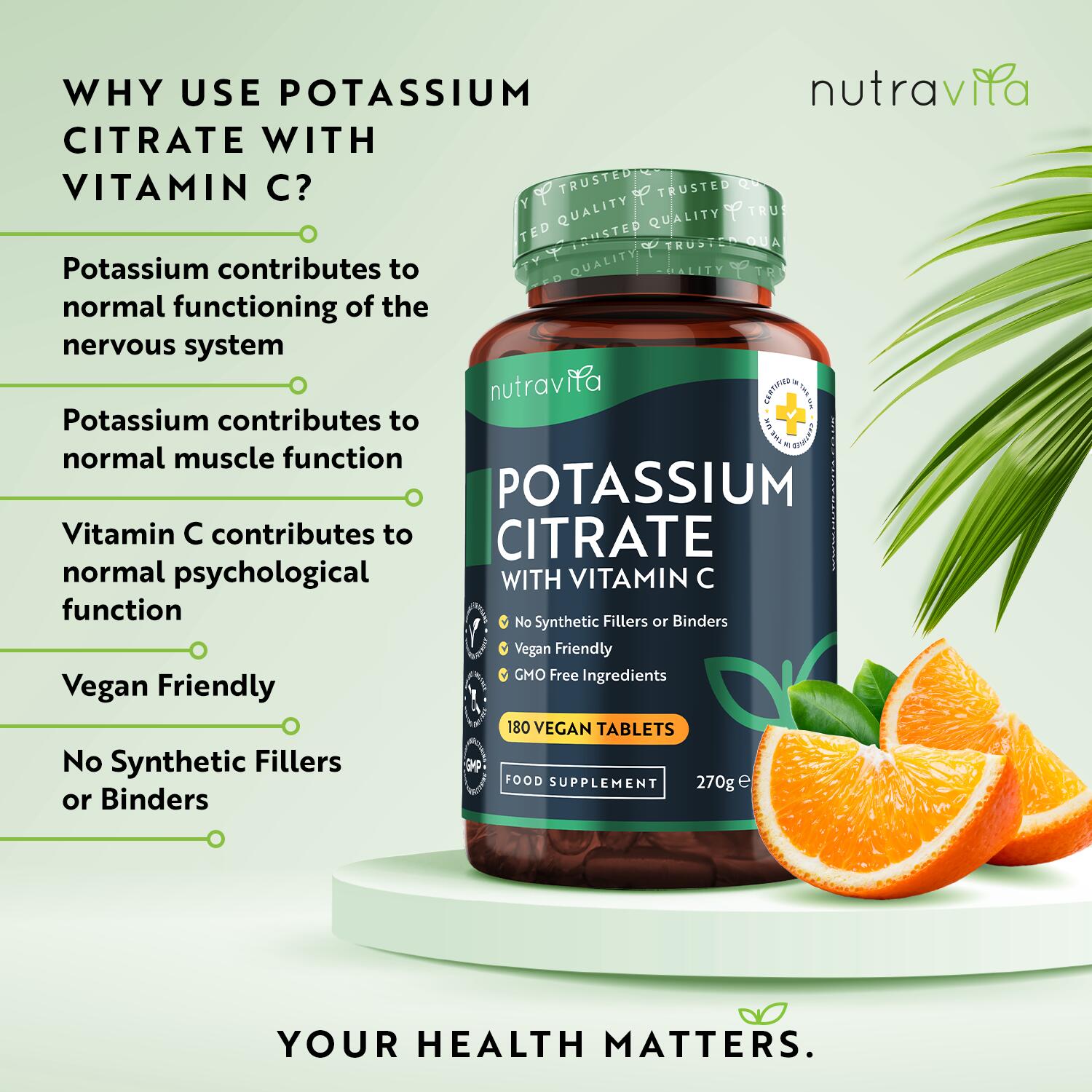 Nutravita Potassium 1390mg with Vitamin C - 180 Vegan Tablets 2/6