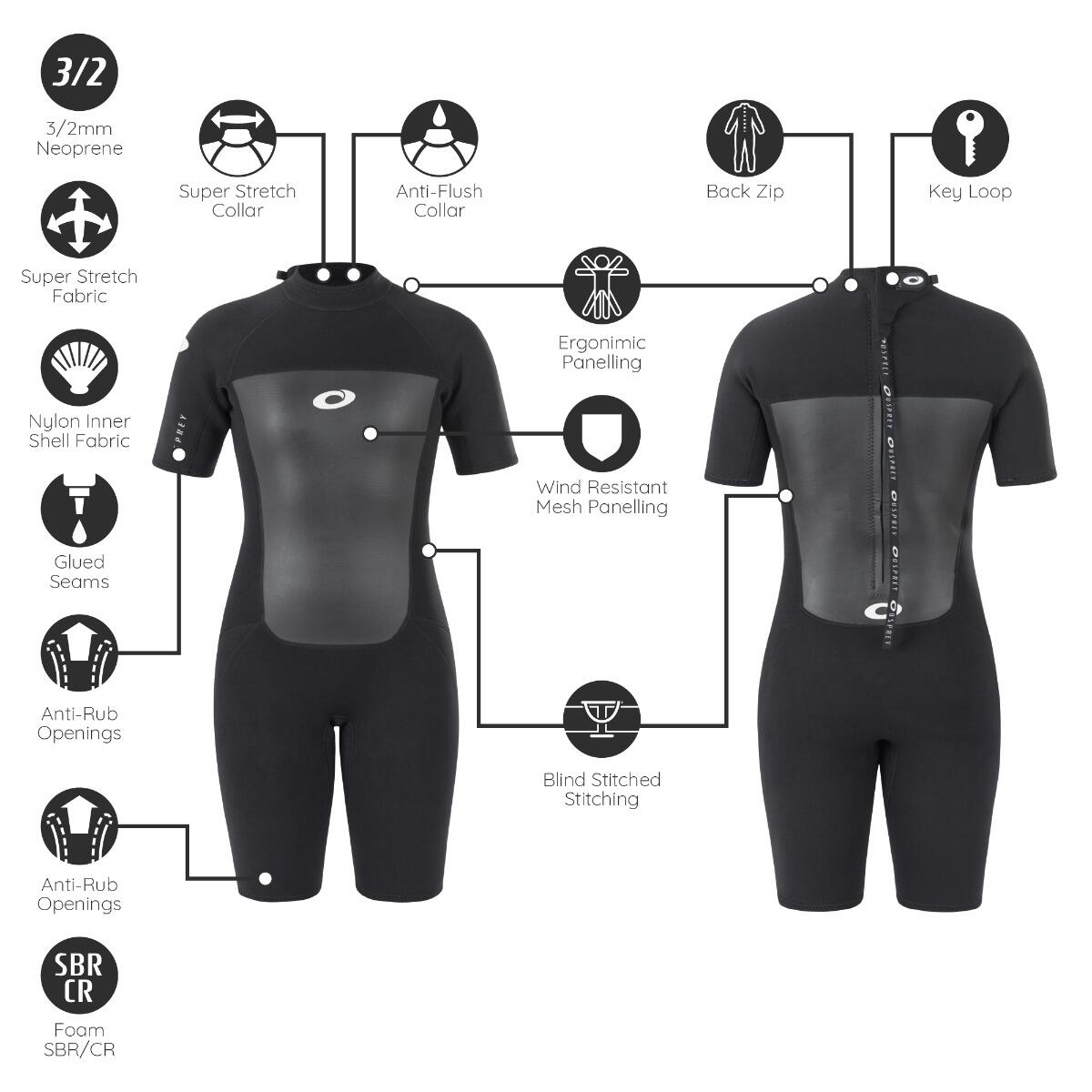 Osprey Origin Ladies Wetsuit Shorty Black - Size L 4/6