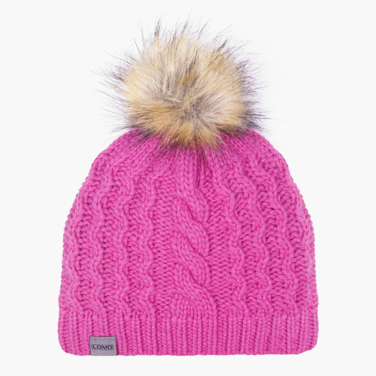 Lomo Lambswool Faux Fur Bobble Hat - Pink 1/4