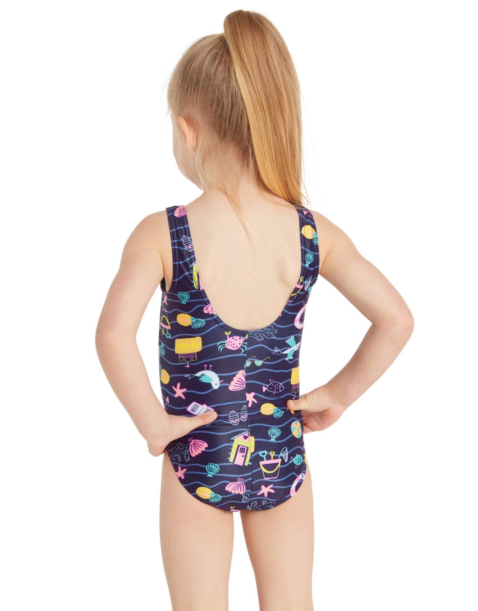 Zoggs Tots Girls Holly Day Scoopback Swimsuit - Navy/Multi 2/5