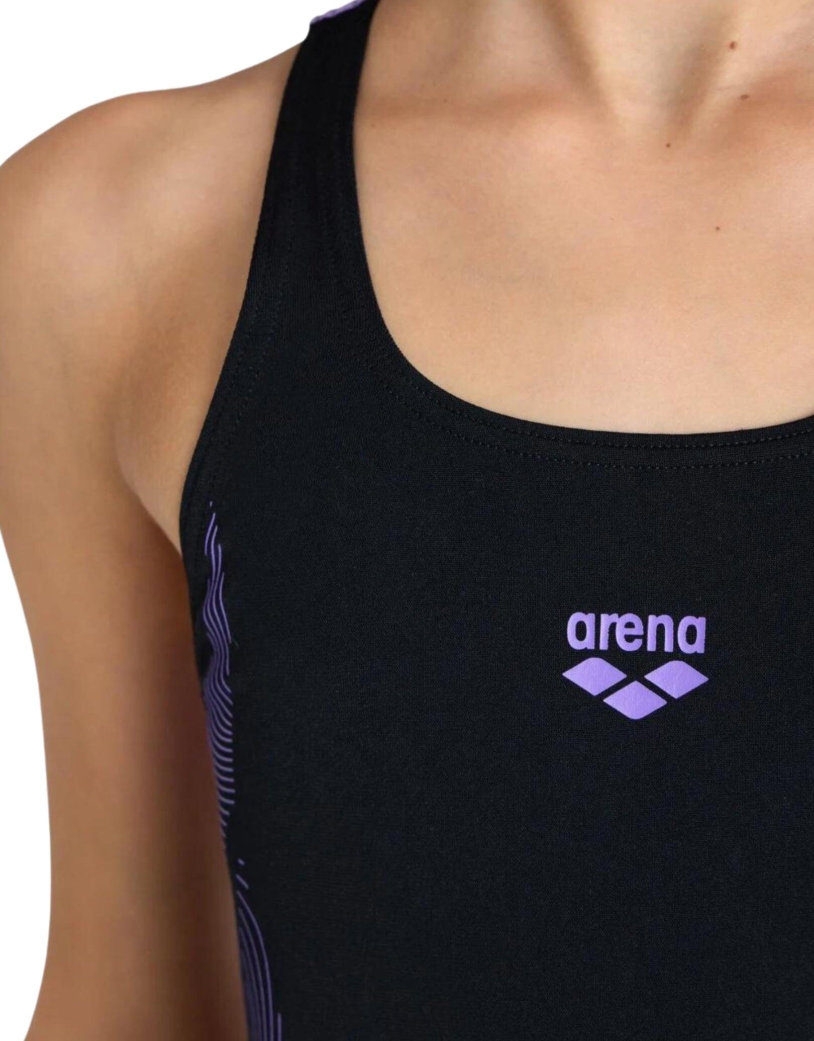 Arena Girls Pro Back Graphic Swimsuit - Black/Purple 3/5