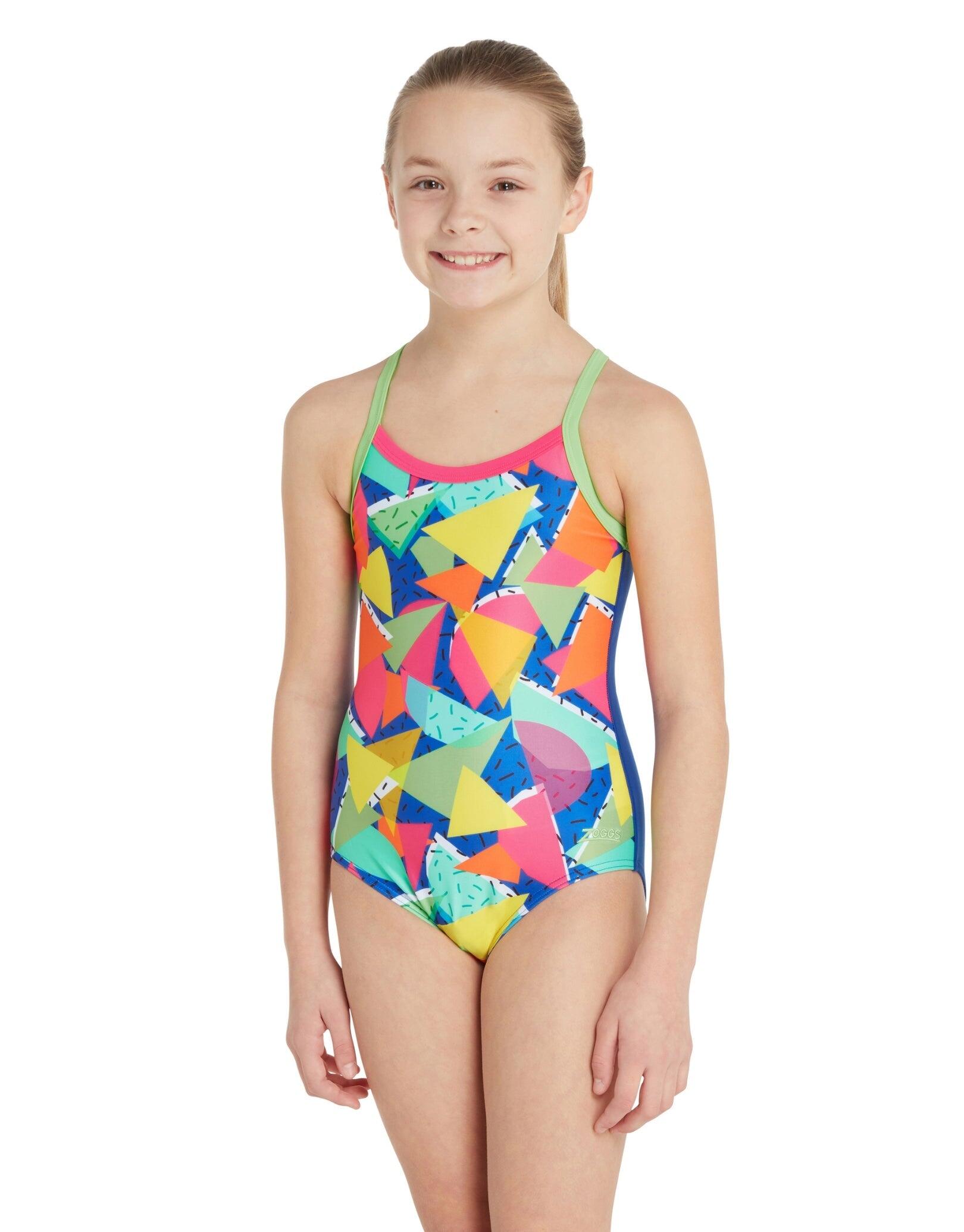 ZOGGS Zoggs Girls Medley Rainbow Strikeback Swimsuit - Blue/Multi