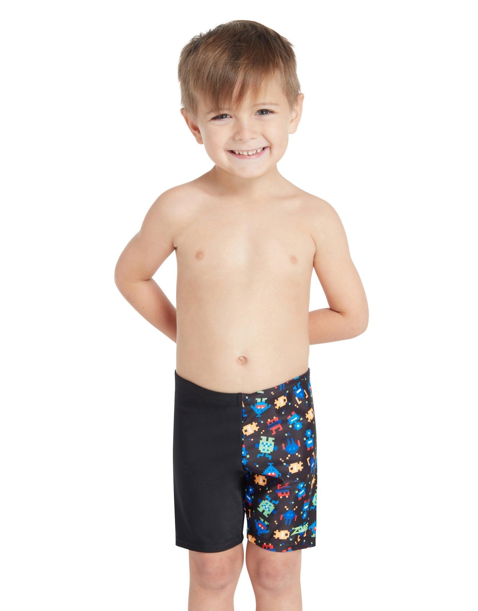 ZOGGS Zoggs Tots Boys Pixel Monsters Mid Swim Jammer - Black/Multi