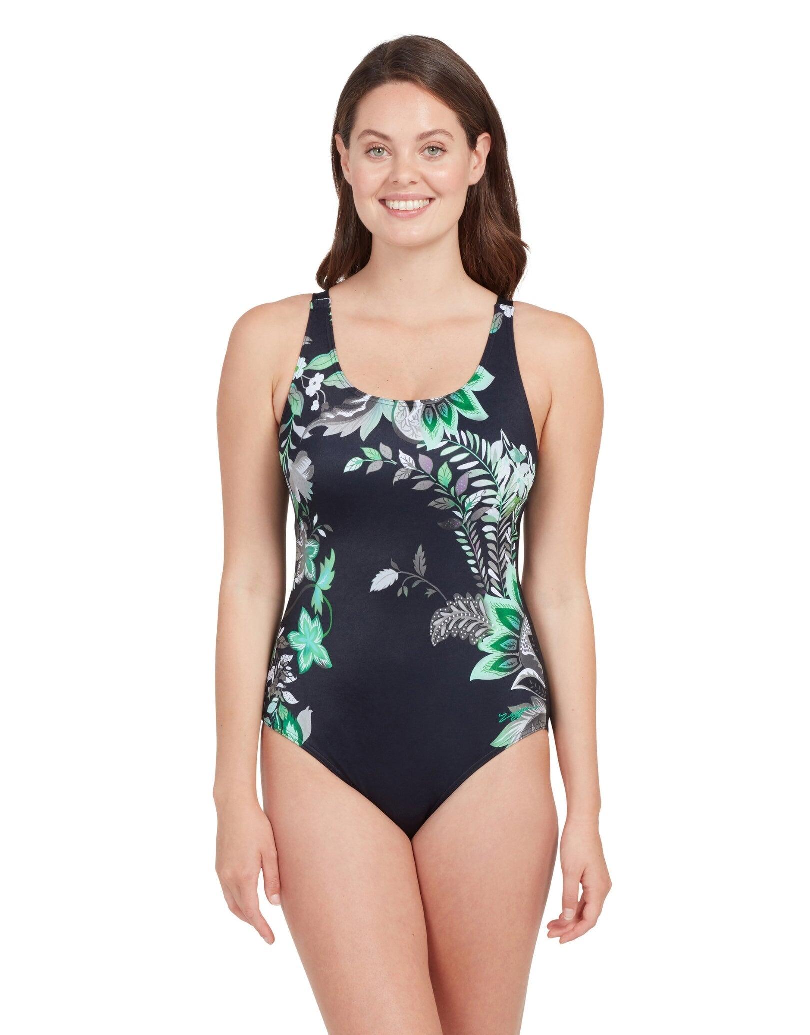 ZOGGS Zoggs Botanica Adjustable Scoopback Swimsuit - Black/Green