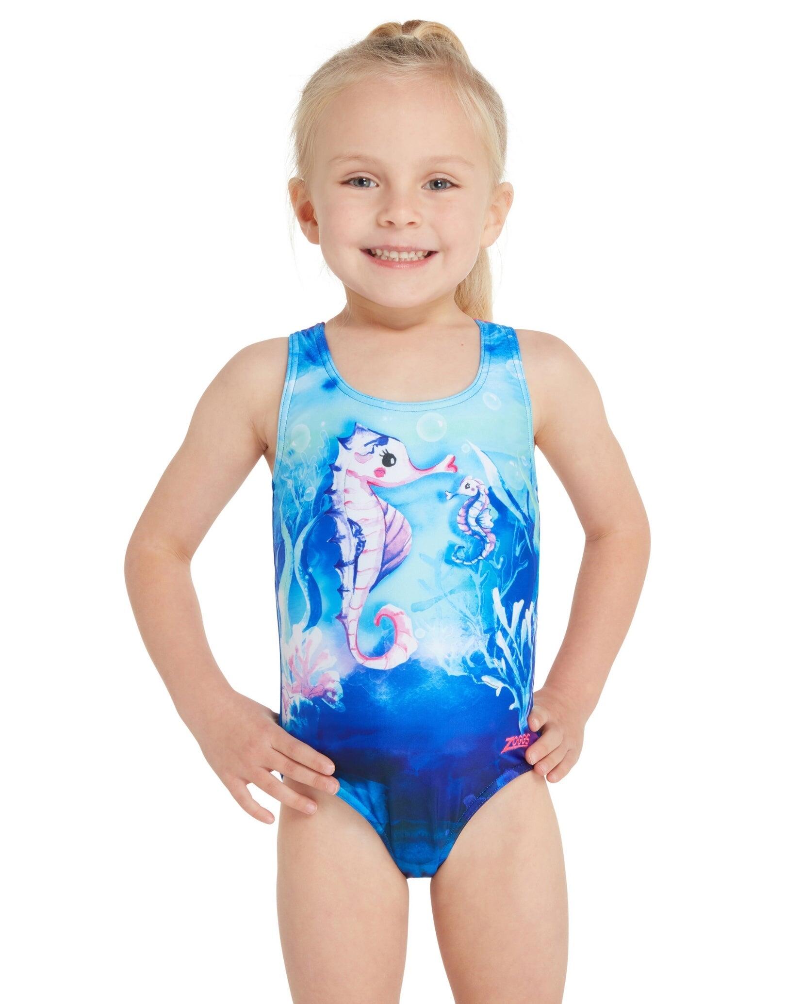 ZOGGS Zoggs Tots Girls Sea Horse Actionback Swimsuit - Blue/Pink