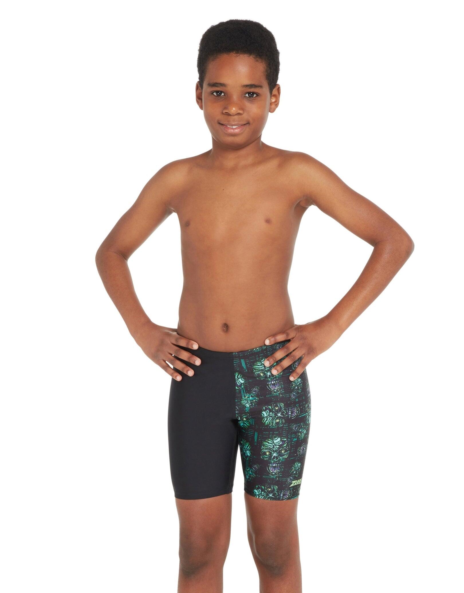 Zoggs Boys Zombie Mid Swim Jammer - Black/Green 1/5