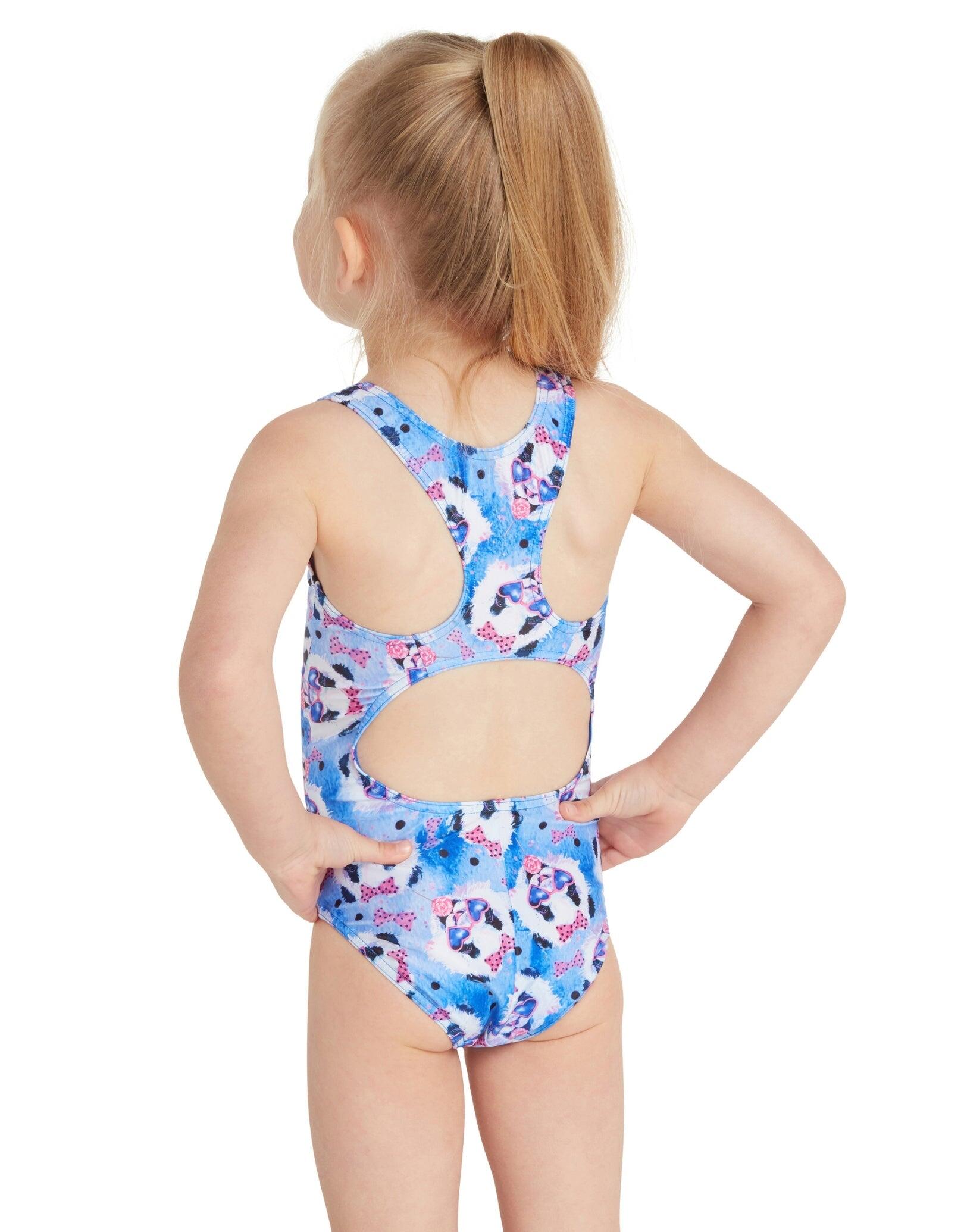 Zoggs Tots Girls Party Panda Actionback Swimsuit - Blue 2/5