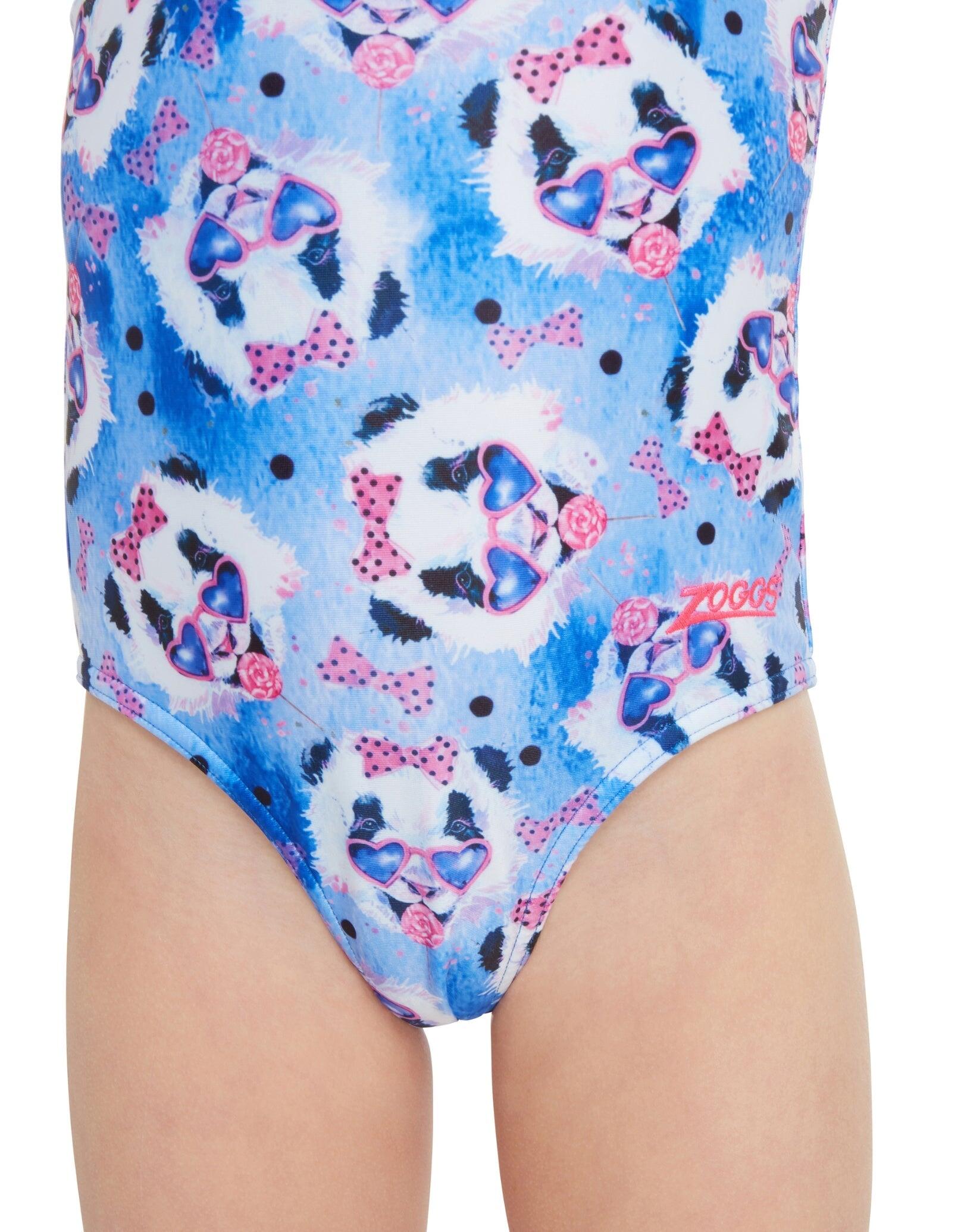 Zoggs Tots Girls Party Panda Actionback Swimsuit - Blue 3/5