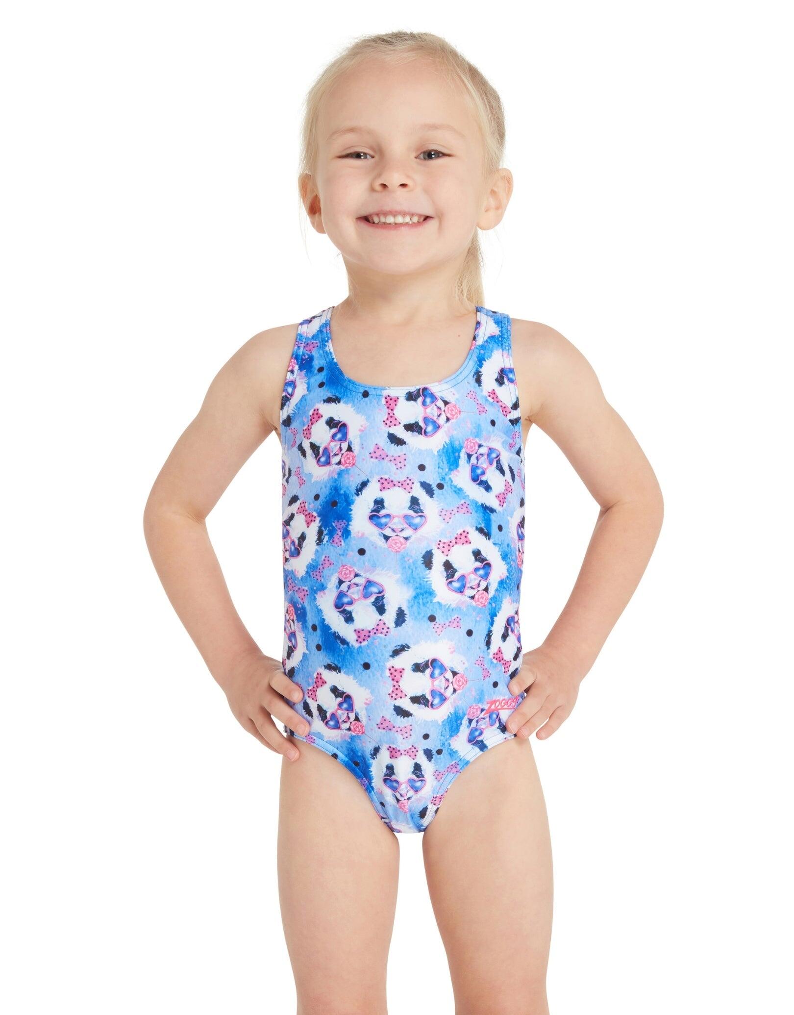 Zoggs Tots Girls Party Panda Actionback Swimsuit - Blue 1/5