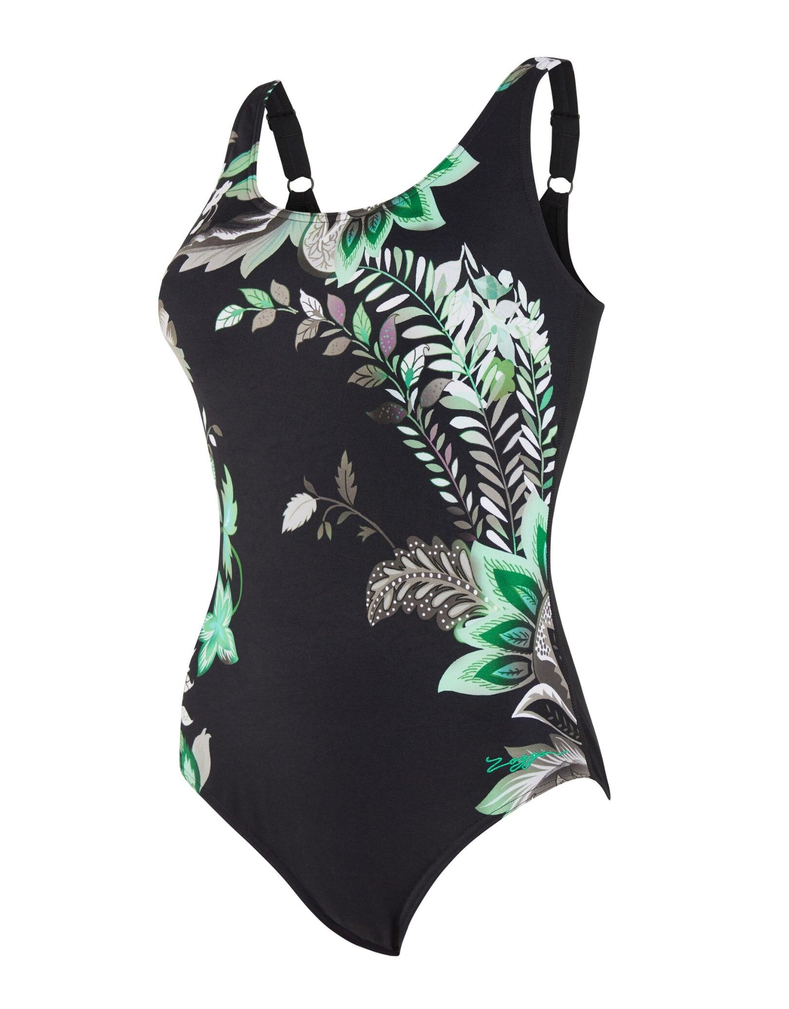 Zoggs Botanica Adjustable Scoopback Swimsuit - Black/Green 4/5