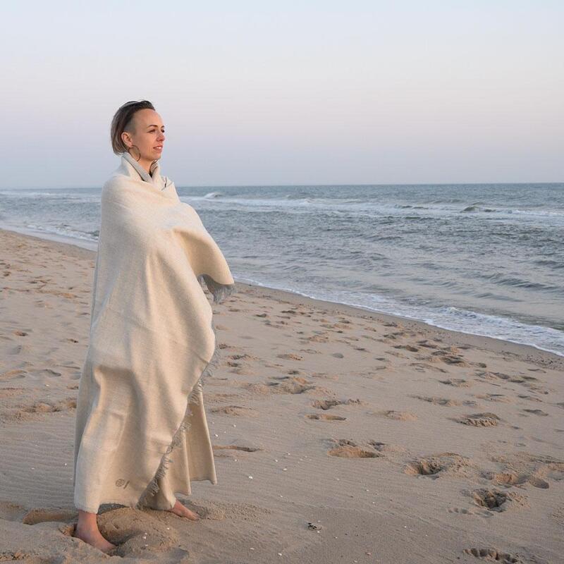Pătură pentru yoga din bumbac confecționată manual - Bej