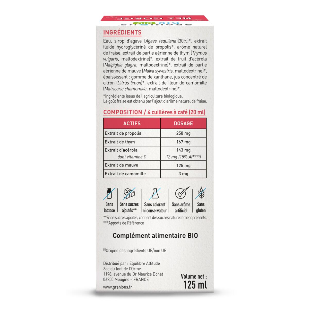Kid Bio Nez Gorge - Sirop Aux Plantes Goût Fraise - 125 ml 2/6