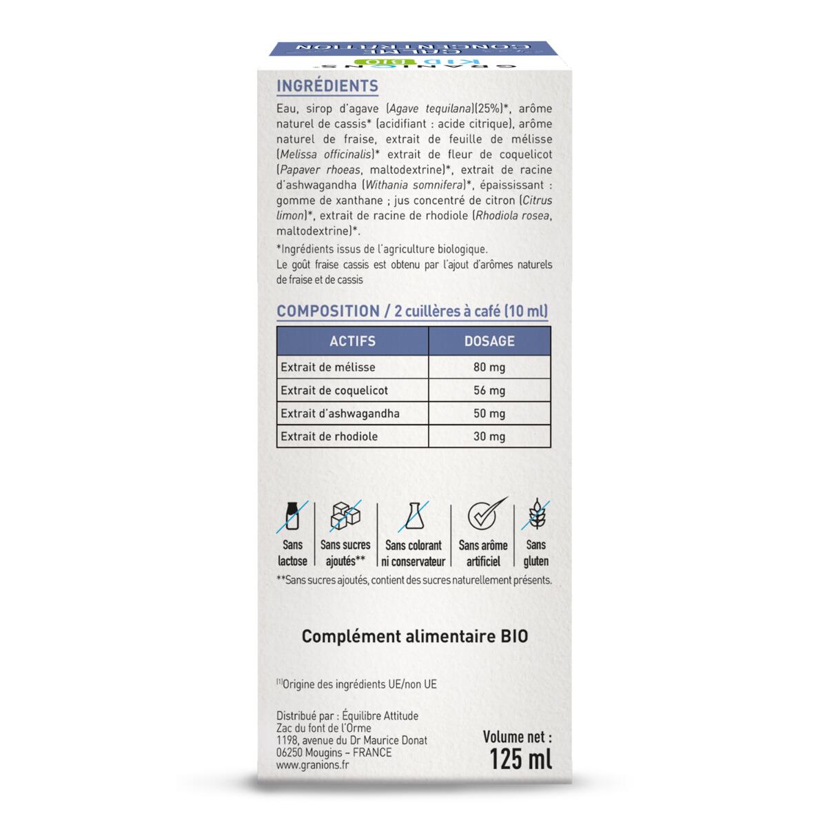 Kid Bio Calme Concentration - Sirop Aux plantes Goût Fraise Cassis - 125 ml 2/2
