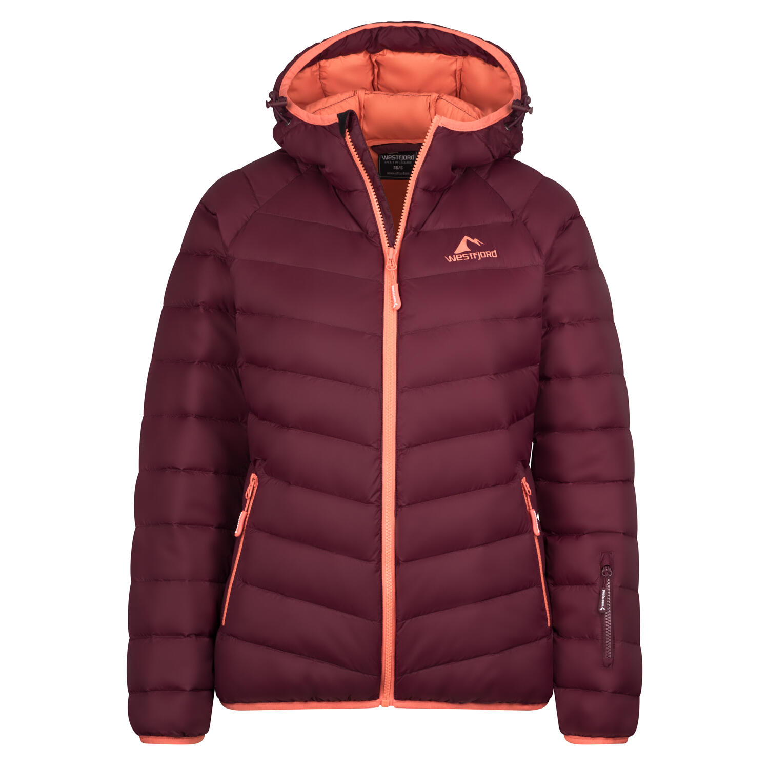 WESTFJORD leichte wasserabweisende Ski- Winterjacke Frauen SNAEFELL Burgunderrot/Lachsrosa