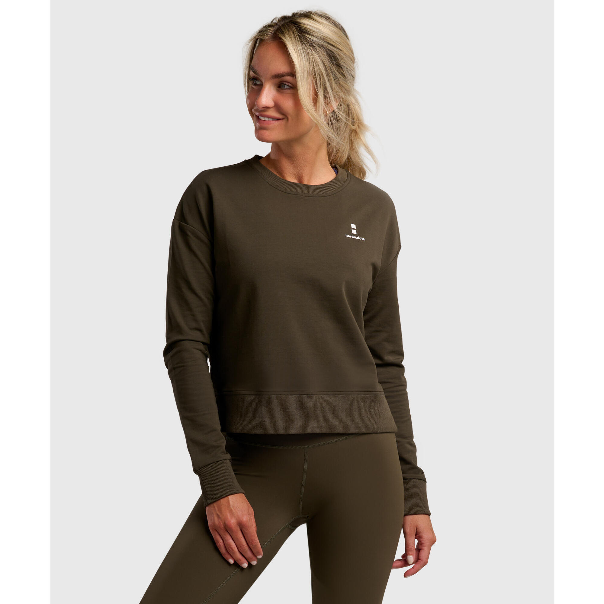 Nordicdots - Sweat-shirt De Tennis/padel Femme En Coton Vert Olive - Sweat-shirt - Vert - Petit - Decathlon