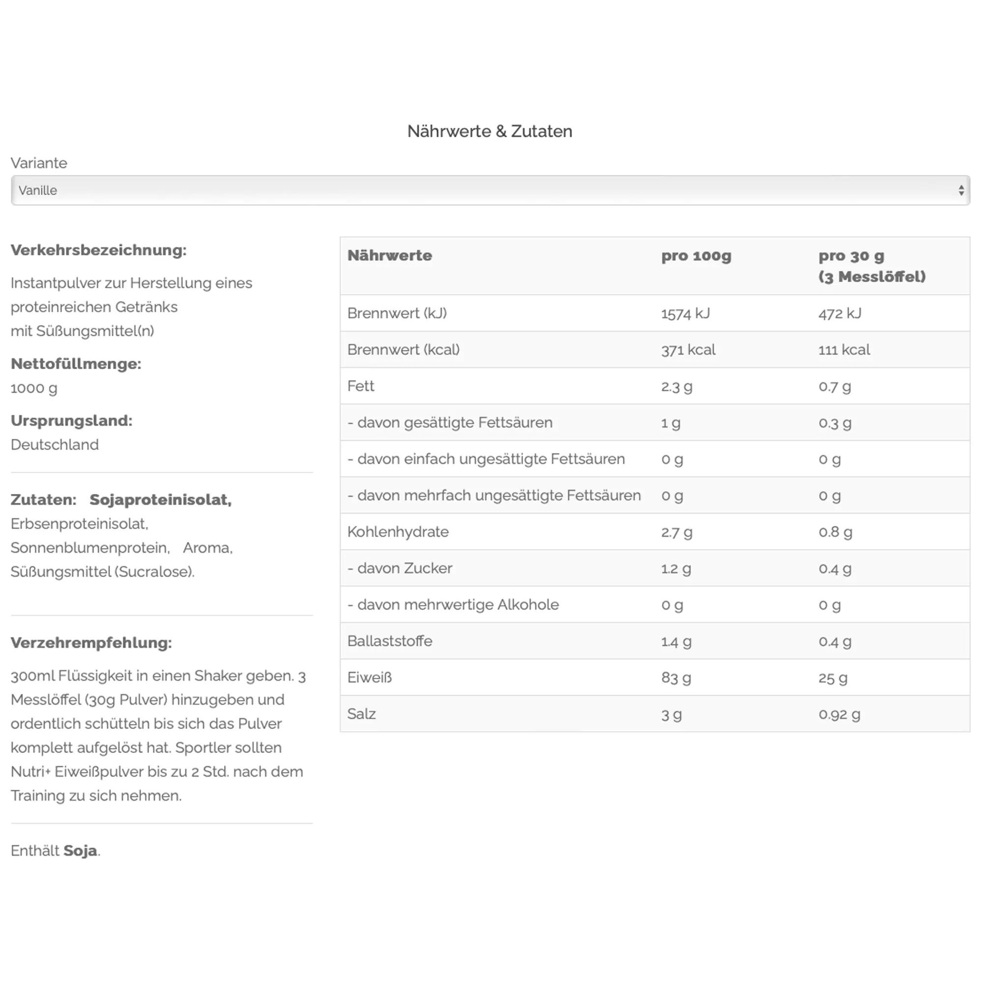 NUTRI+ Vegan 3K Protein Probe - Vanille, Einzelpackung. 4/4