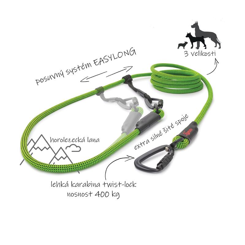 Lanové vodítko EASY LONG - TWIST | střední pes | černé - 404