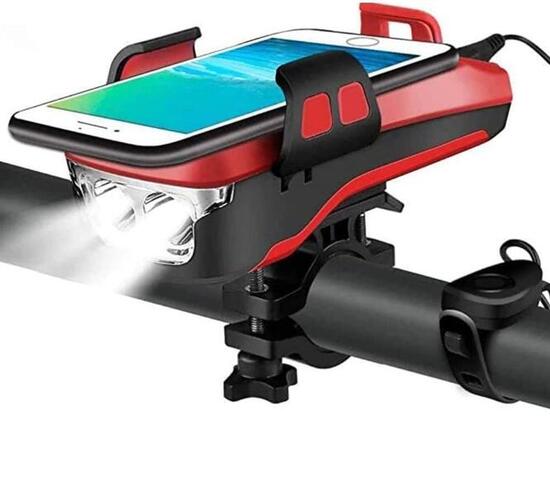 Phare de vélo 550 lumens support pour téléphone batterie externe klaxon