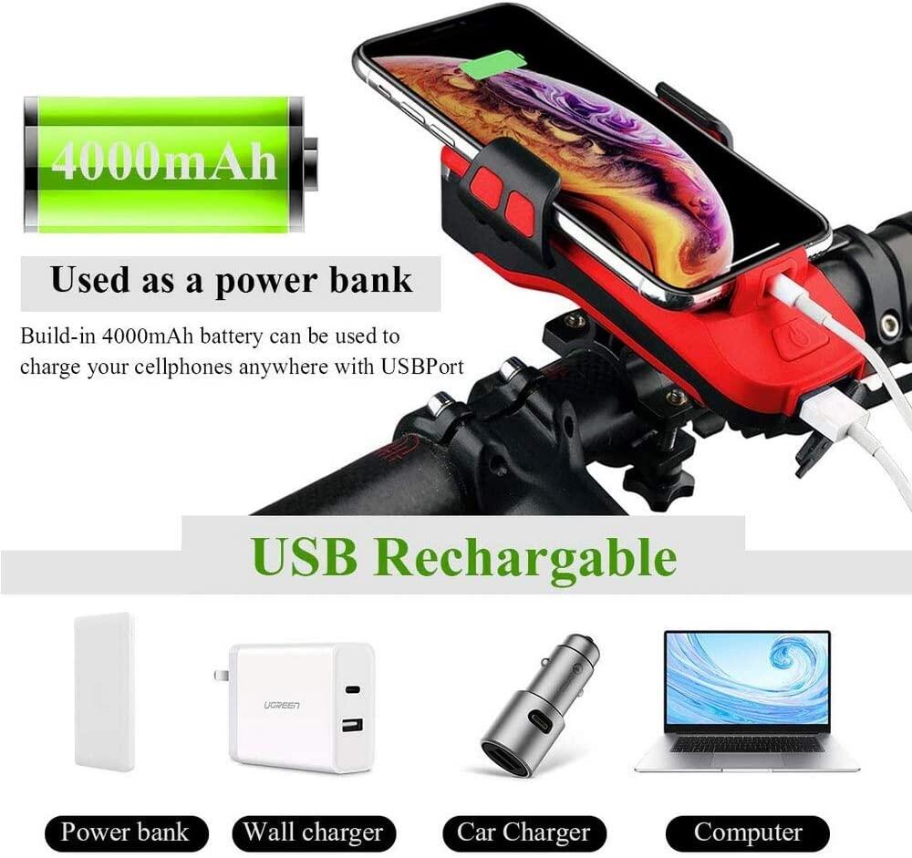 Koplamp 550 Lumen - Telefoonhouder fiets met Powerbank - Oplaadbaar - met hoorn 2/5