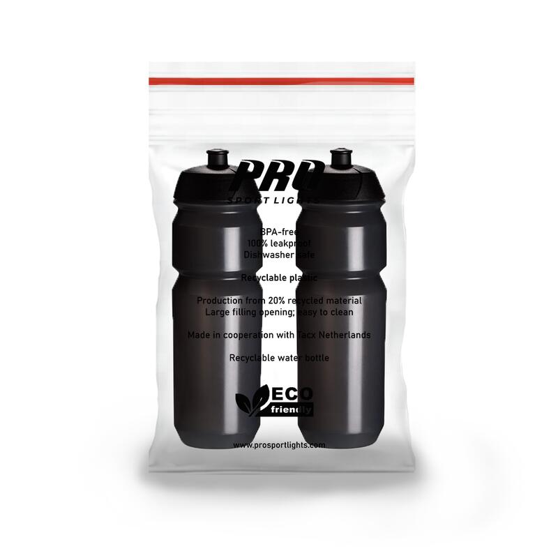 2 x Bidons - 750 ml - Transparant Zwart Drinkbus