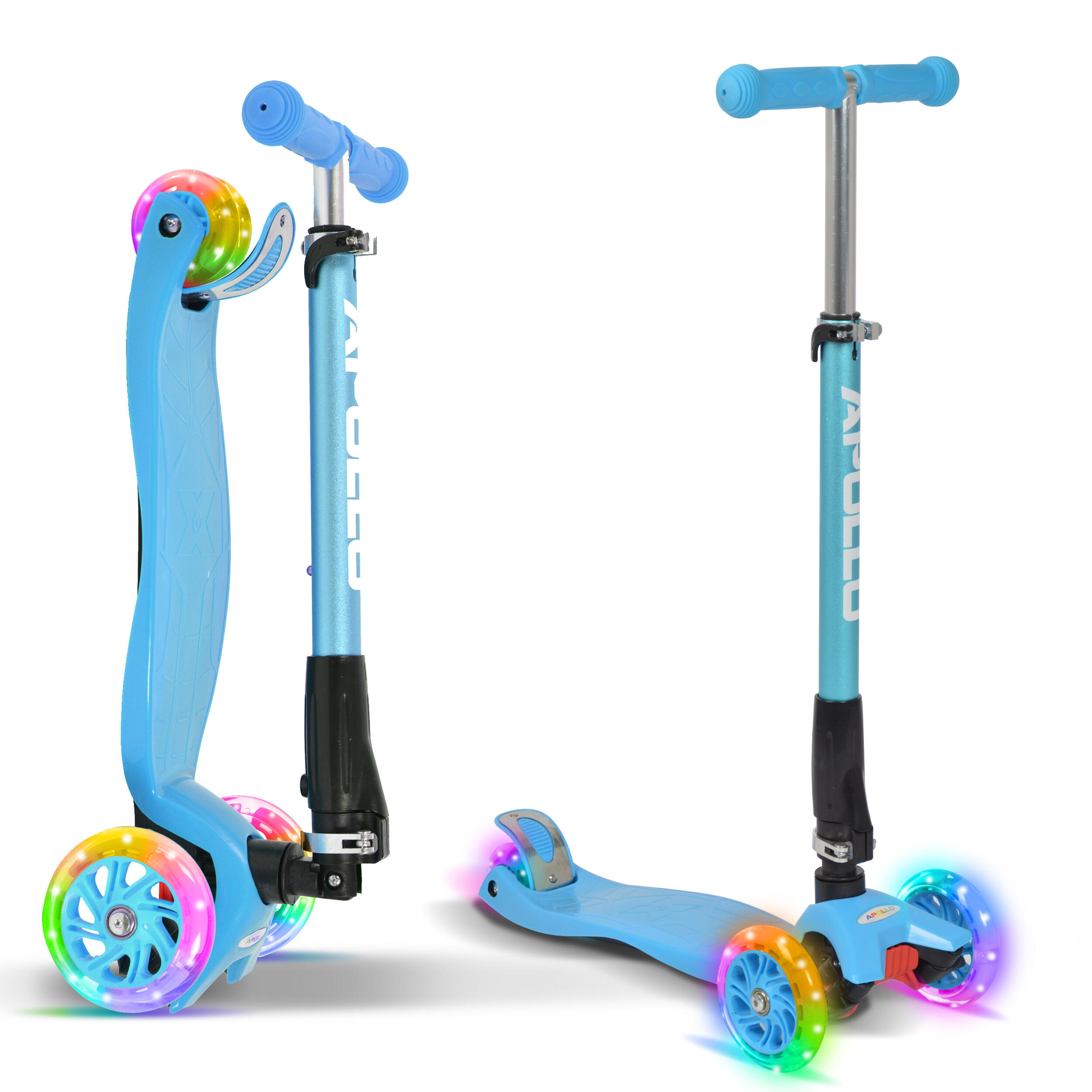 APOLLO Monopattino Kids Whiz 3 Ruote, Piegevole, Regolabile, LED, Bambini 3+ Anni