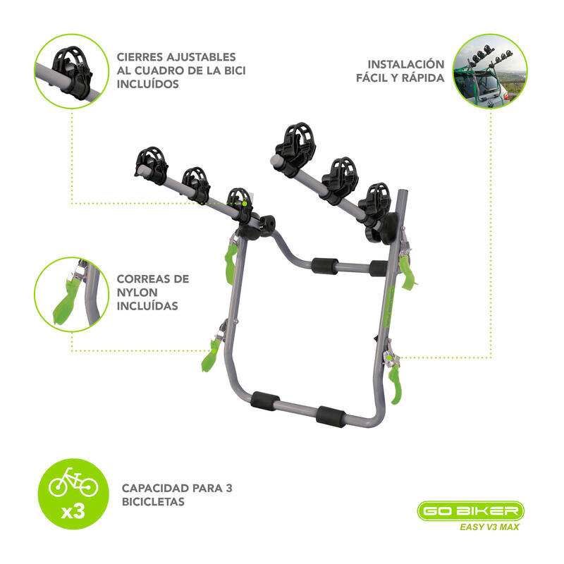 Gobiker Portabicicletas portón trasero Easy V3 Max 3 bicis 15kg/carril, plegable