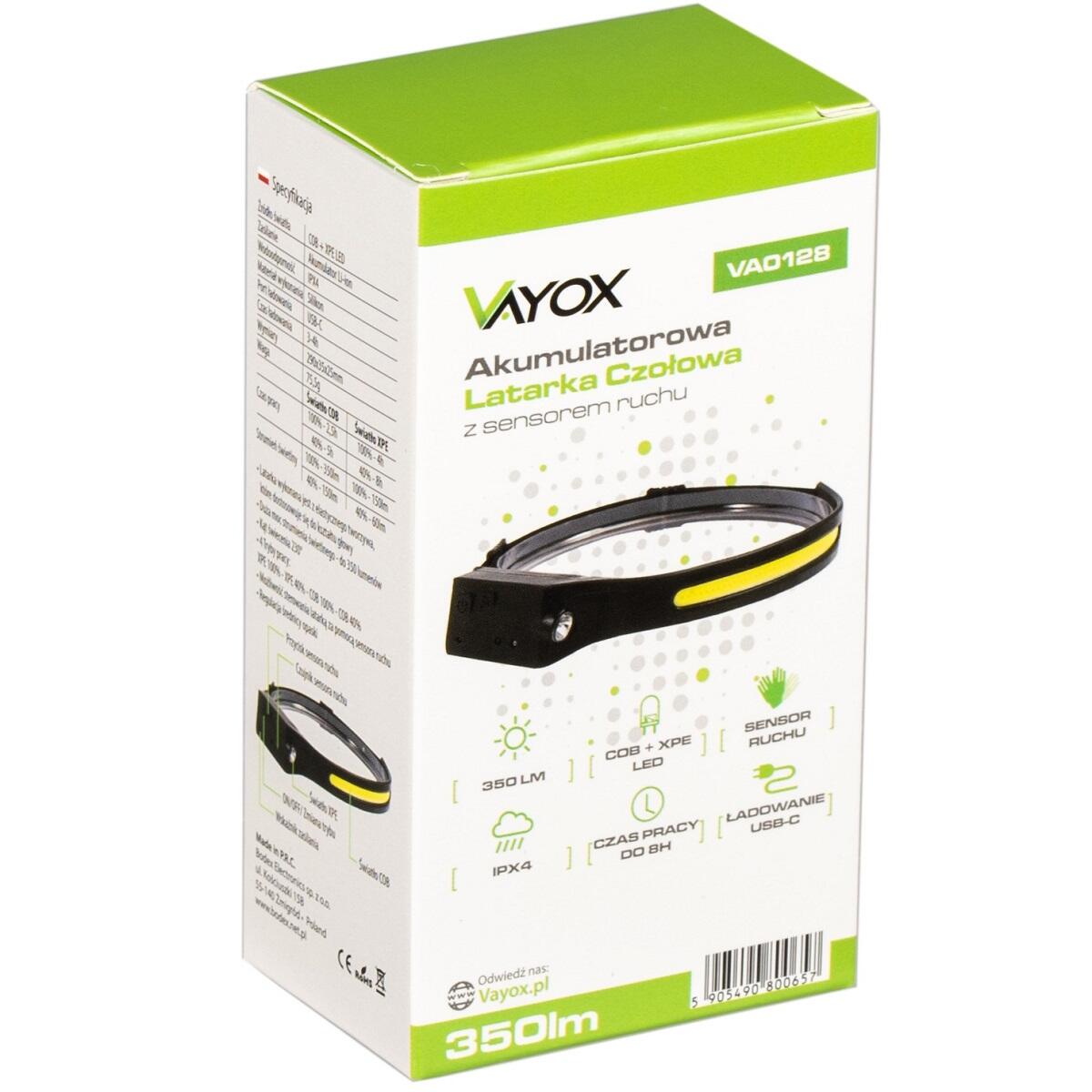 Torcia frontale Vayox VA0128 350 lm, ricaricabile, USB-C, in silicone 7/7