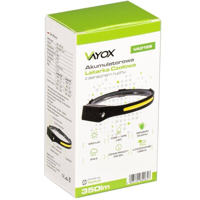 Vayox VA0128 350lm hoofdlamp, oplaadbaar, USB-C, siliconen