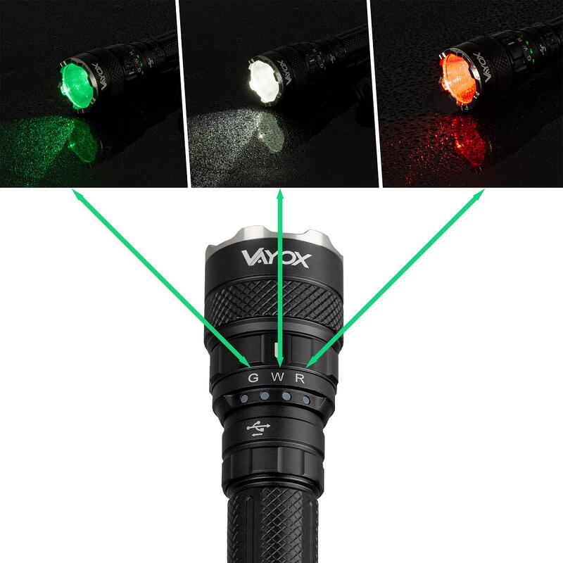 Lampe de poche Vayox VA0099, 1500lm, SST40 15W 6500K, rechargeable, 3 couleurs