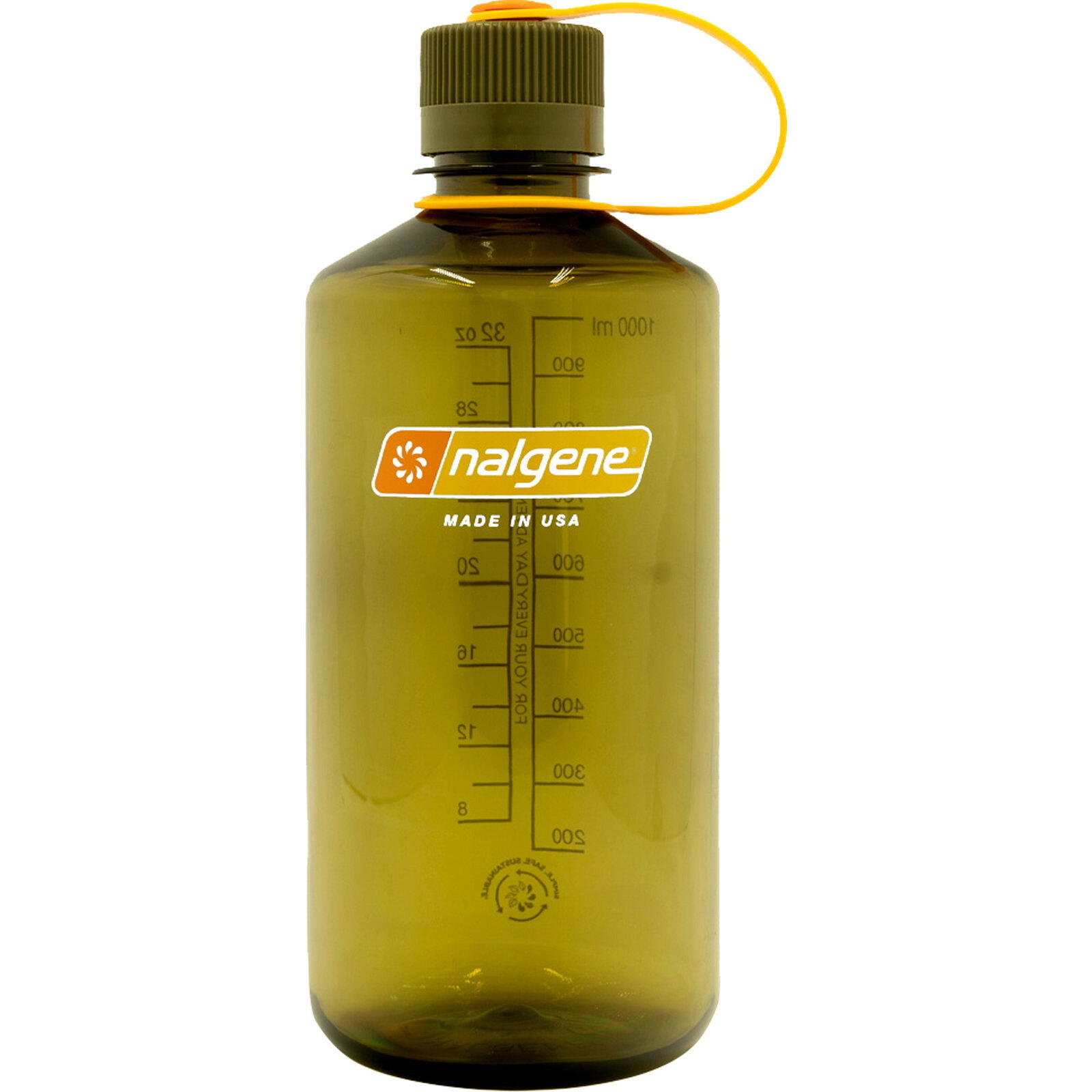 NALGENE 1L Narrow Mouth Sustain Water Bottle - Made From 50% Plastic Waste - Olive Green