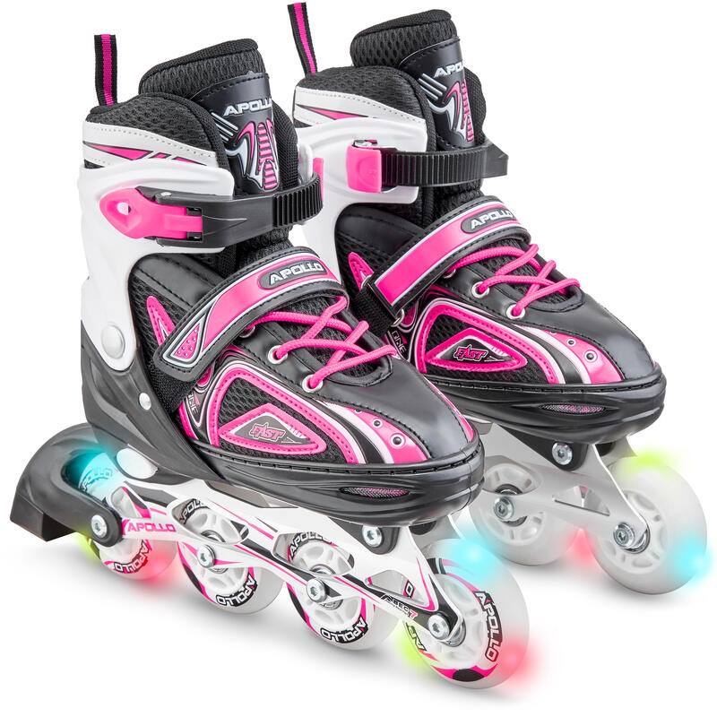 Patins à roulettes Super Blades X Pro, roues LED, réglables – Rose