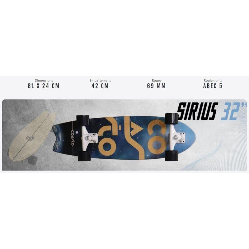 Surfskate Sirius 32" 81x24 cm blauw - Skateboard - Wielbasis 42cm - Grip