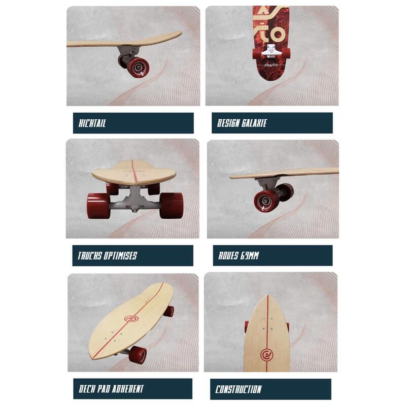 Surfskate Nova 33,5" 85x26 cm rosso - Skateboard - Passo 42cm - Aderente