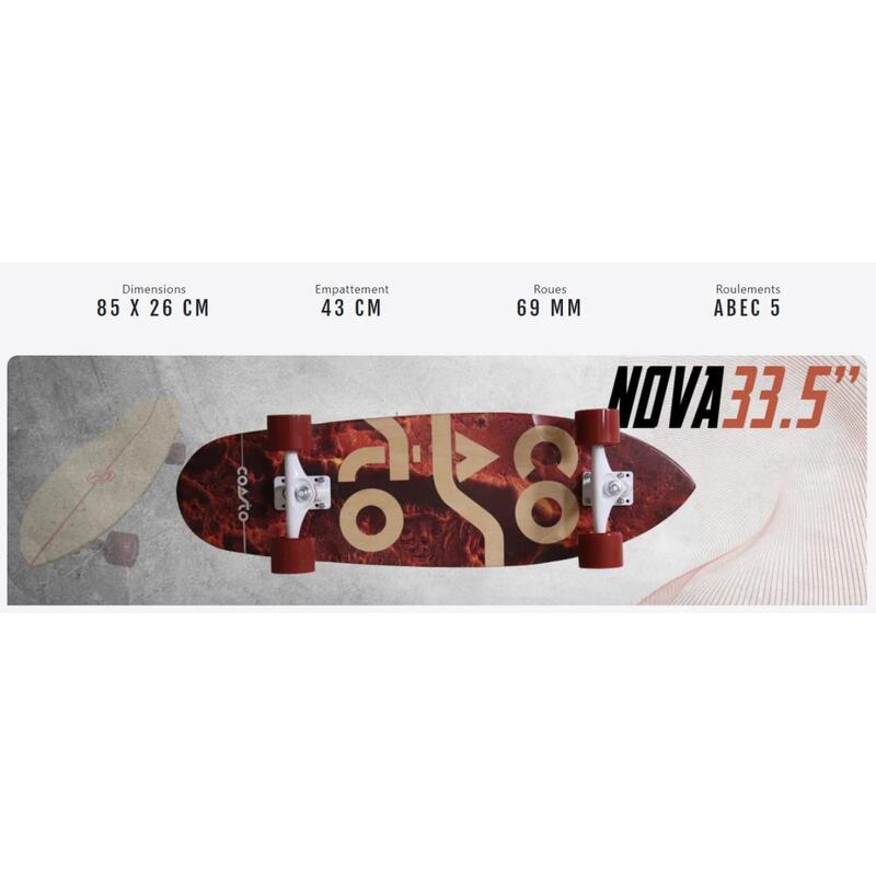 Surfskate Nova 33.5" 85x26 cm rouge - Skateboard - Wheelbase 42cm - Ahdérent