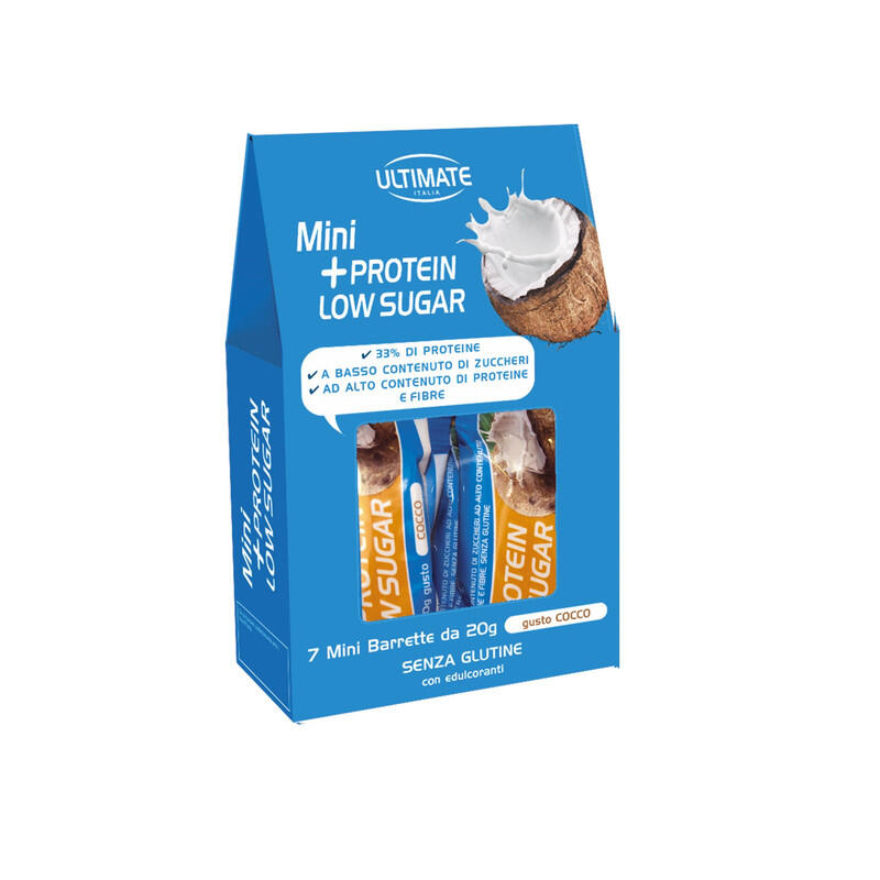 ULTIMATE ITALIA Integratore alimentare - BARRETTE MINI + PROTEIN LOW SUGAR COCCO – 7pz da 20g