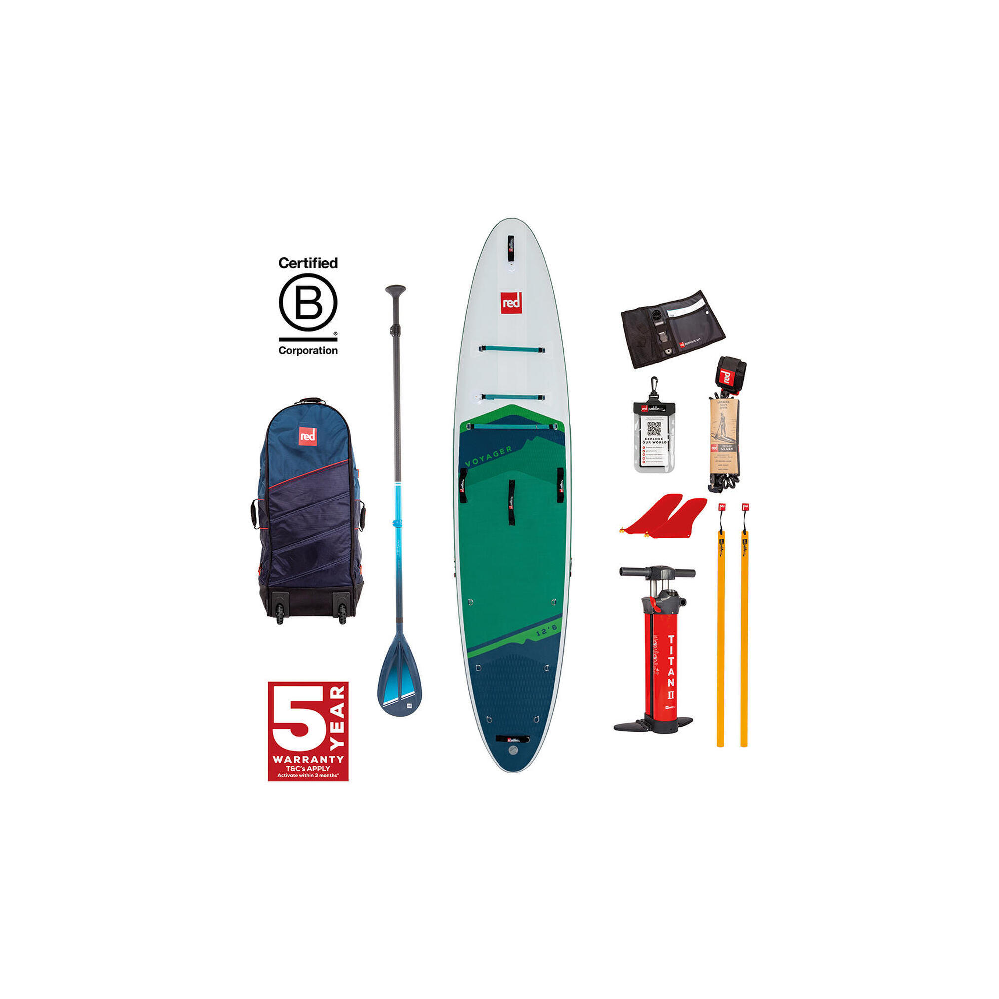 Red Paddle Co. - 12'6'' Voyager Msl Stand Up Paddle Board Sac, Pompe, Pagaie Et Laisse Paquet Du - Leash - Vert - Taille Unique - Decathlon