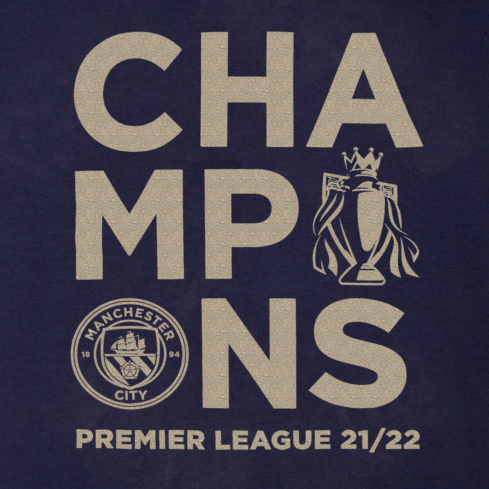 Manchester City FC Mens Kids T-Shirt Premier League Champions 2021/22 Official 3/4