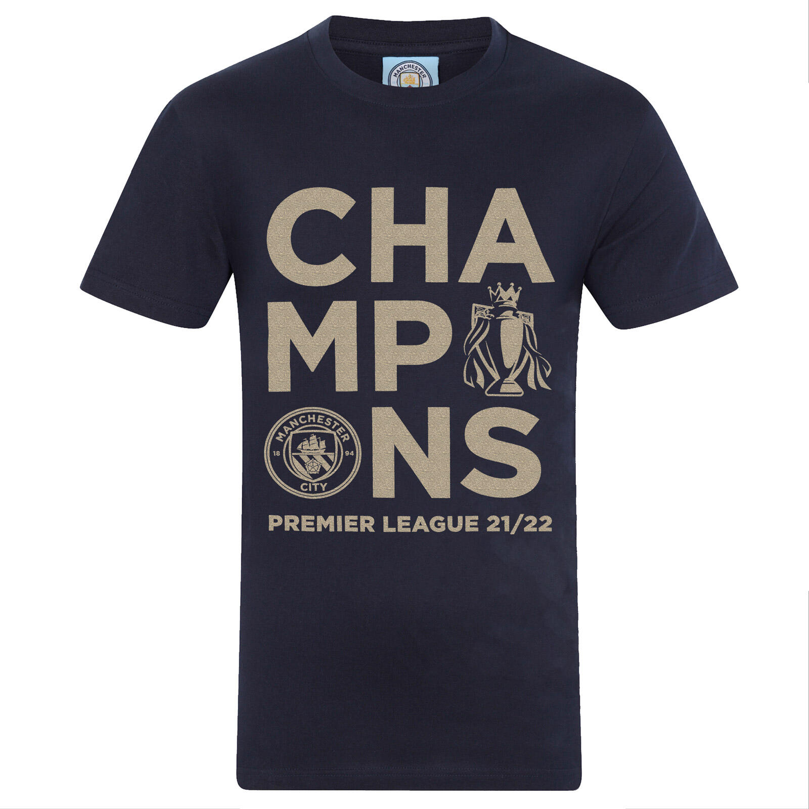 Manchester City FC Mens Kids T-Shirt Premier League Champions 2021/22 Official 1/4