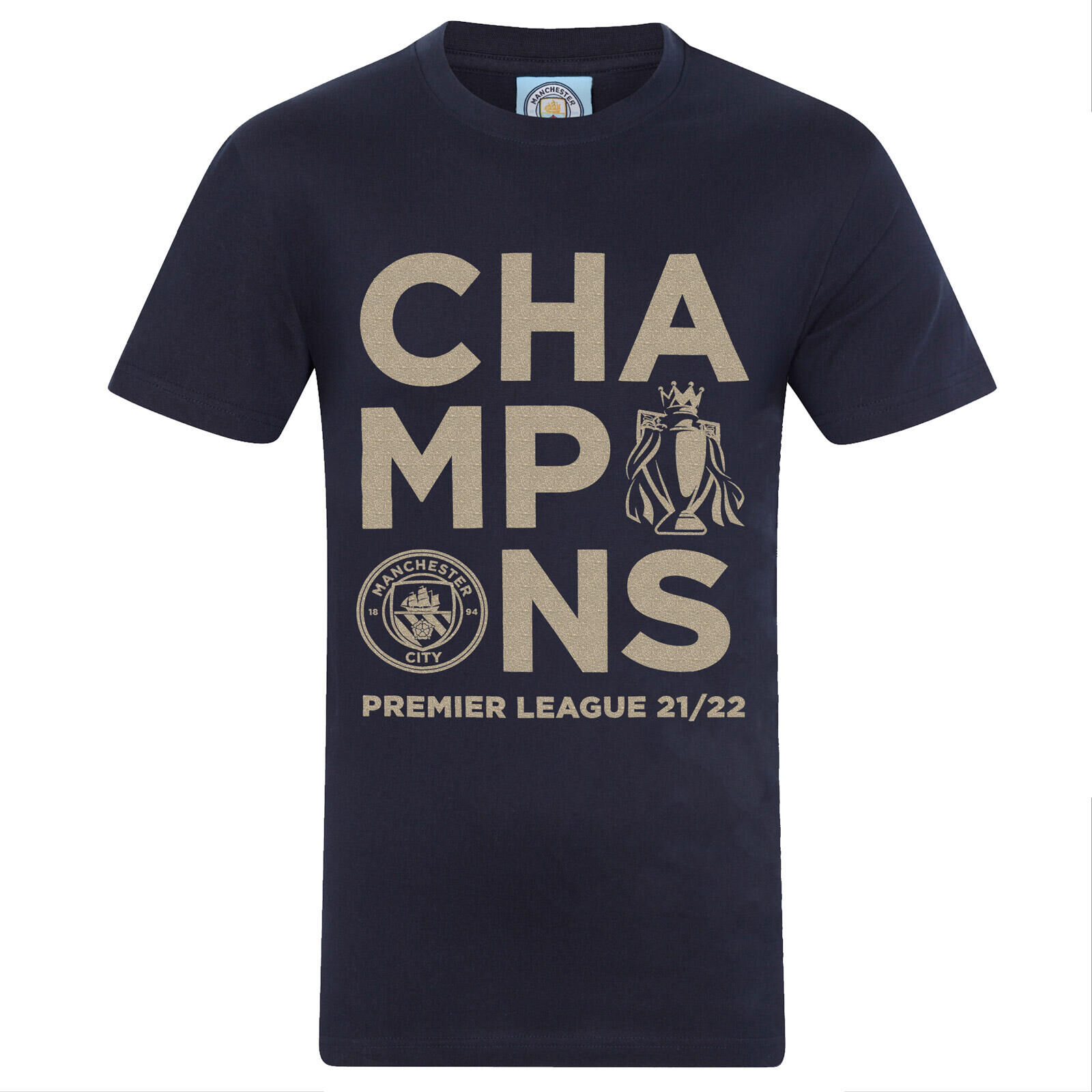 MANCHESTER CITY Manchester City FC Mens Kids T-Shirt Premier League Champions 2021/22 Official