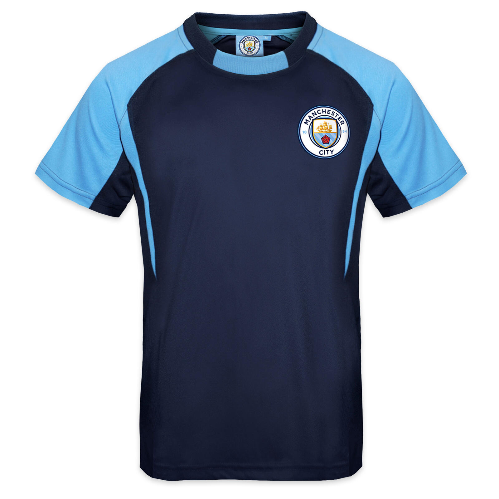 MANCHESTER CITY Manchester City Boys T-Shirt Poly Training Kit Kids OFFICIAL Football Gift