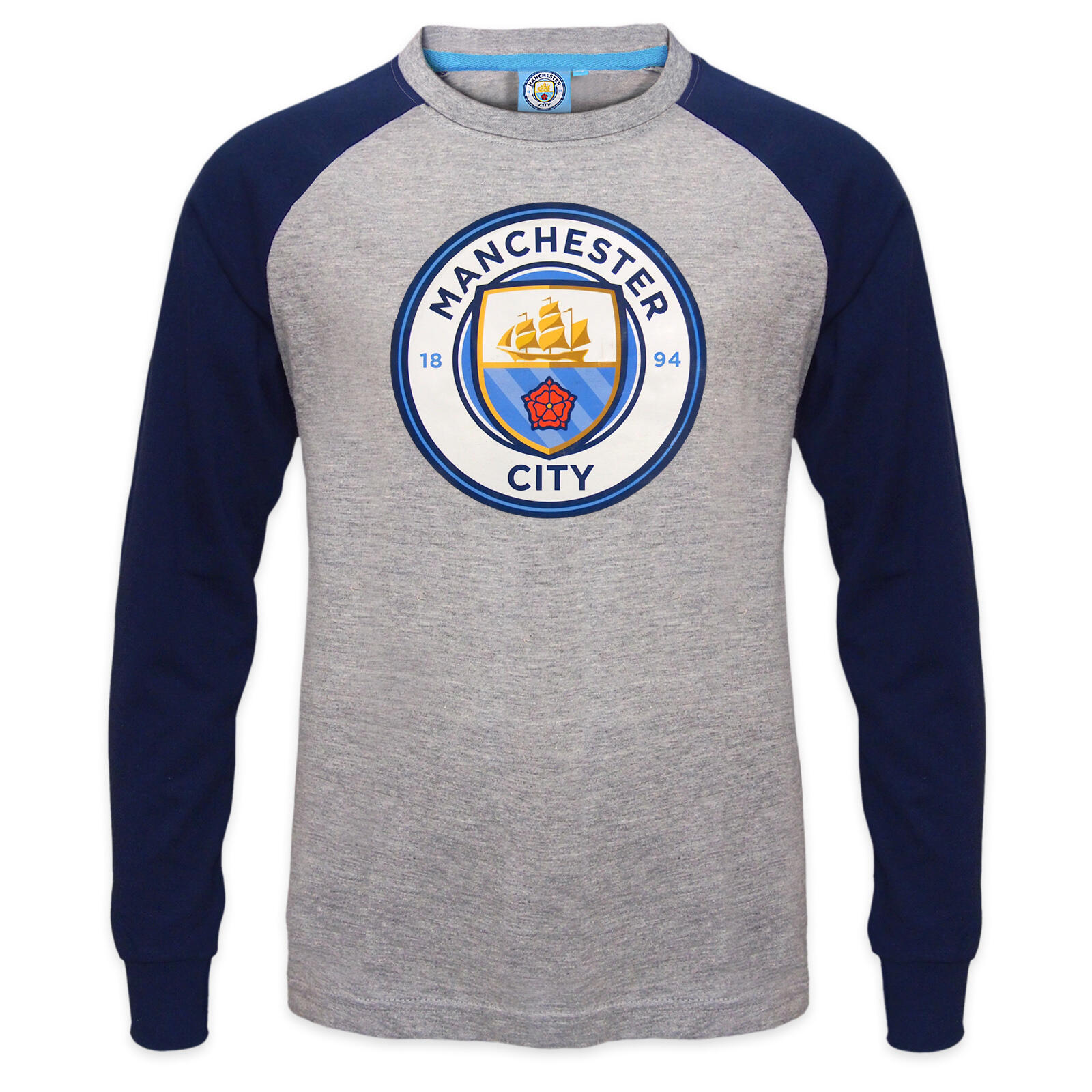 Manchester City Boys T-Shirt Long Sleeve Crest Kids OFFICIAL Football Gift 1/1