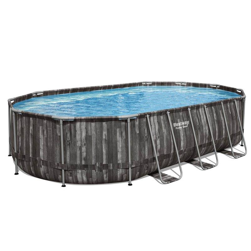 Piscine tubulaire Power Steel décor bois ovale 6,10 x 3,66 x 1,22 m