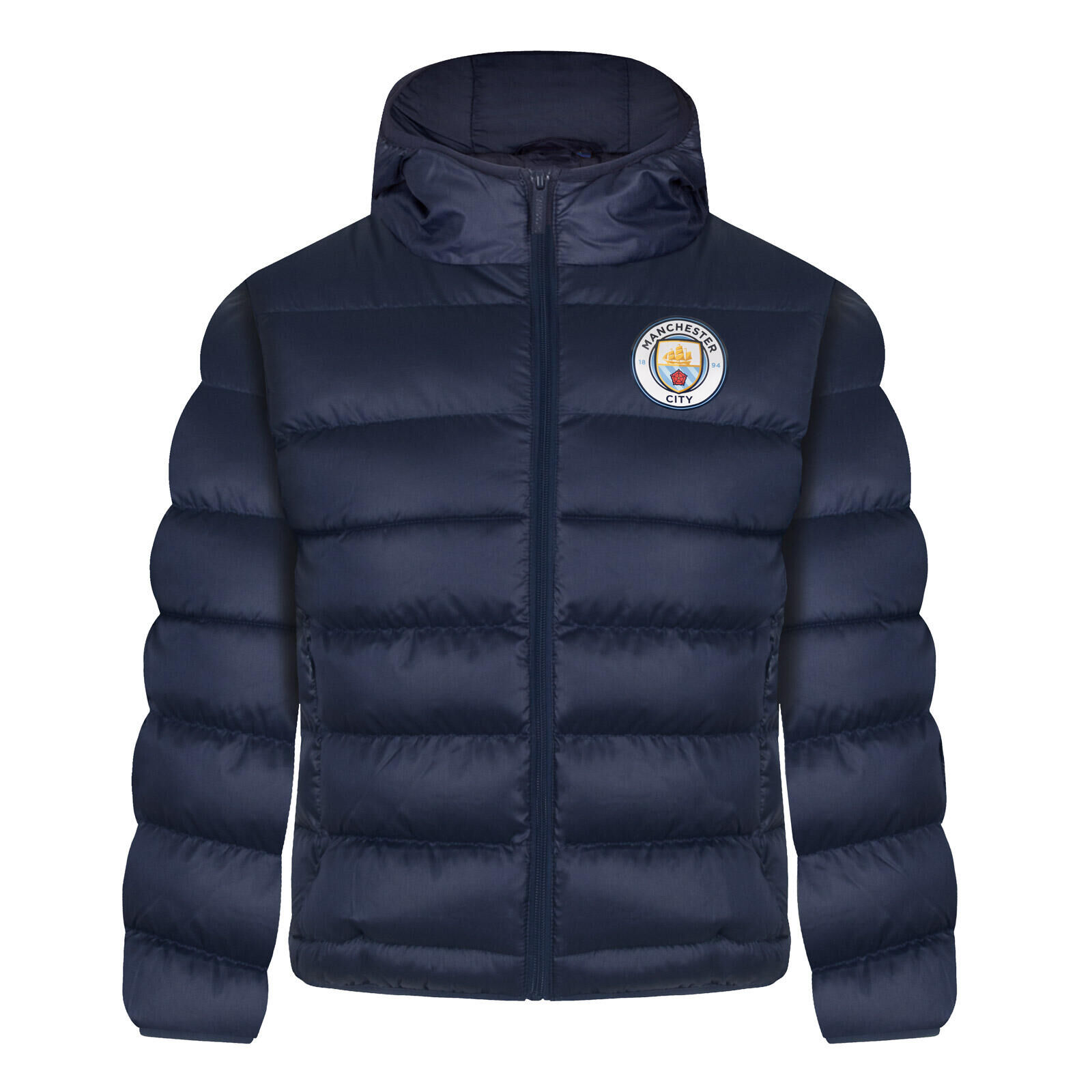 MANCHESTER CITY Manchester City Boys Jacket Hooded Winter Quilted Kids OFFICIAL Football Gift
